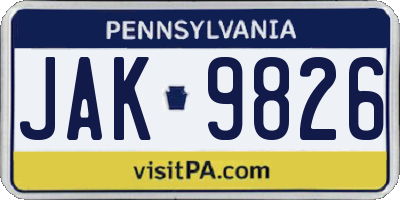 PA license plate JAK9826