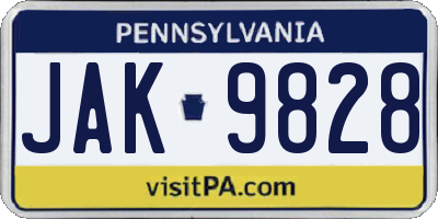 PA license plate JAK9828