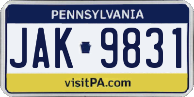 PA license plate JAK9831