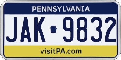 PA license plate JAK9832