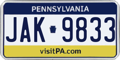 PA license plate JAK9833