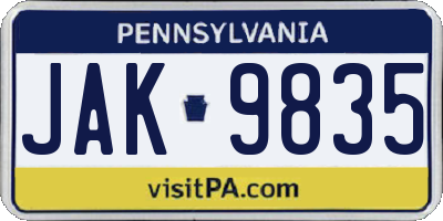 PA license plate JAK9835