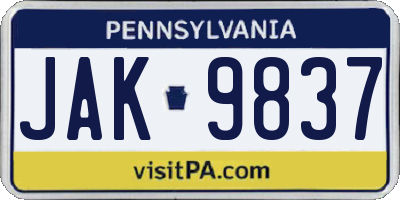 PA license plate JAK9837