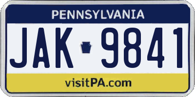 PA license plate JAK9841