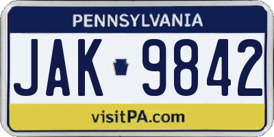 PA license plate JAK9842