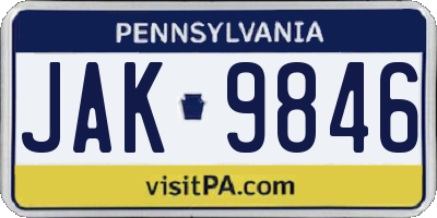 PA license plate JAK9846