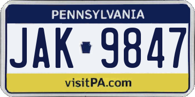 PA license plate JAK9847