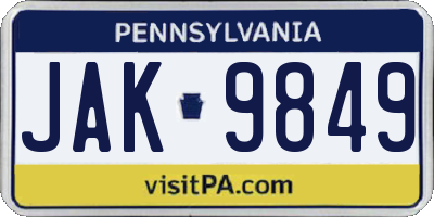 PA license plate JAK9849