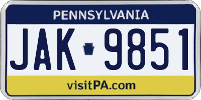 PA license plate JAK9851