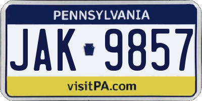 PA license plate JAK9857