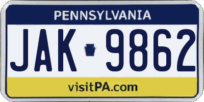 PA license plate JAK9862