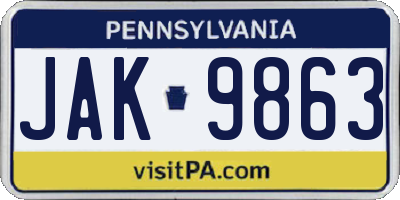 PA license plate JAK9863