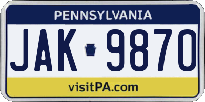 PA license plate JAK9870