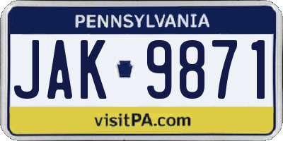 PA license plate JAK9871