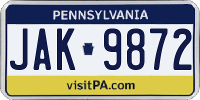 PA license plate JAK9872