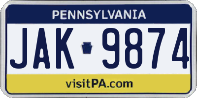 PA license plate JAK9874
