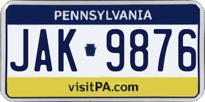 PA license plate JAK9876