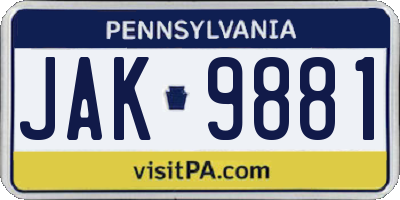 PA license plate JAK9881