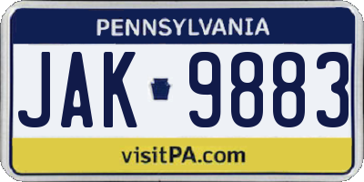 PA license plate JAK9883