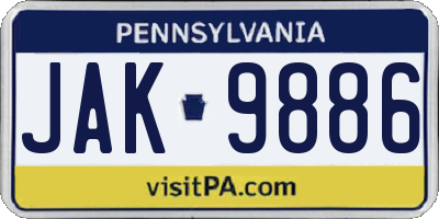 PA license plate JAK9886