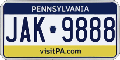 PA license plate JAK9888