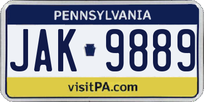 PA license plate JAK9889