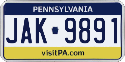 PA license plate JAK9891