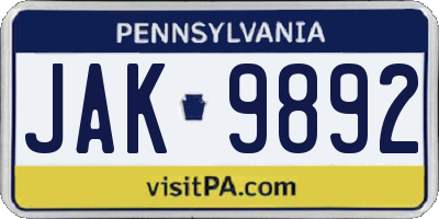 PA license plate JAK9892