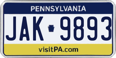 PA license plate JAK9893