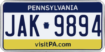 PA license plate JAK9894