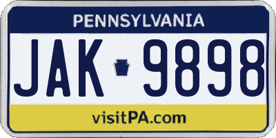 PA license plate JAK9898