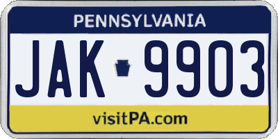 PA license plate JAK9903