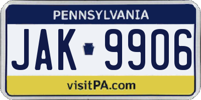 PA license plate JAK9906