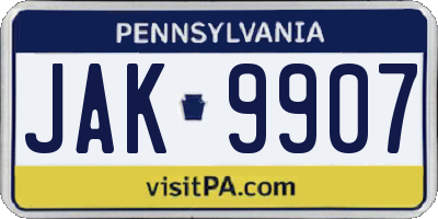 PA license plate JAK9907