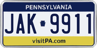 PA license plate JAK9911