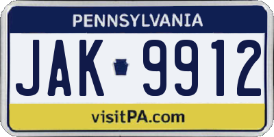 PA license plate JAK9912