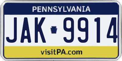 PA license plate JAK9914