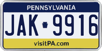 PA license plate JAK9916