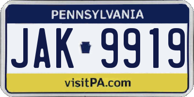 PA license plate JAK9919