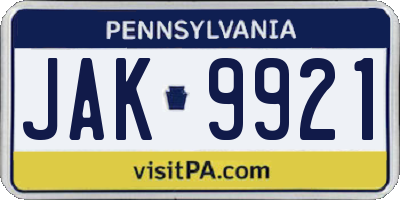 PA license plate JAK9921