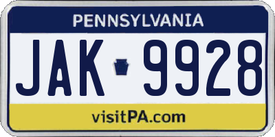 PA license plate JAK9928