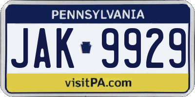 PA license plate JAK9929