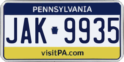 PA license plate JAK9935