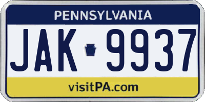 PA license plate JAK9937