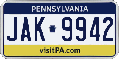PA license plate JAK9942