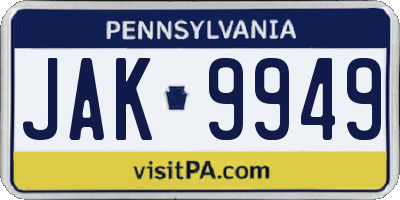 PA license plate JAK9949