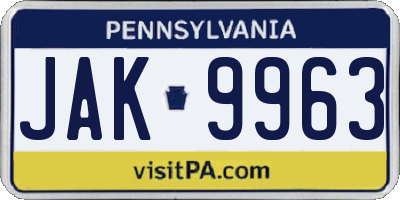 PA license plate JAK9963