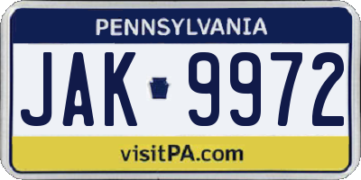 PA license plate JAK9972