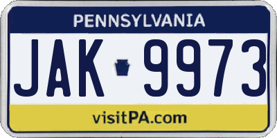 PA license plate JAK9973