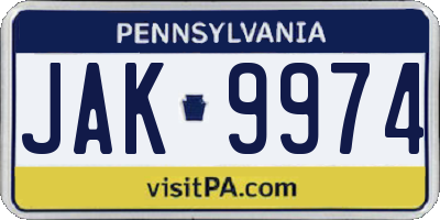 PA license plate JAK9974